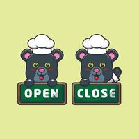 cute panther chef mascot cartoon character with open and close board vector