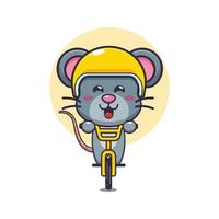 lindo personaje de dibujos animados de la mascota del ratón paseo en bicicleta vector