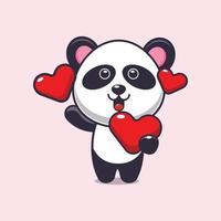 lindo personaje de dibujos animados de panda con corazón de amor en el día de san valentín vector