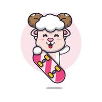 cute sheep mascot cartoon character with skateboard vector