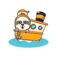 cute sloth mascot cartoon character on the ship vector