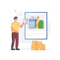 Barcode packaging flat illustration, character-based design vector