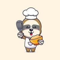 lindo personaje de dibujos animados de la mascota del chef perezoso con masa de pastel vector