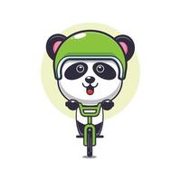 lindo panda mascota personaje de dibujos animados paseo en bicicleta vector