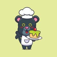 lindo personaje de dibujos animados de pantera chef mascota con pastel vector