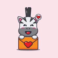 cute zebra cartoon character with love message vector