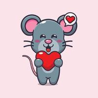 cute mouse cartoon character holding love heart vector