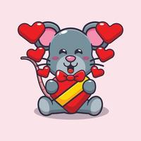 lindo personaje de dibujos animados de ratón feliz en el día de san valentín vector