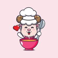 cute sheep chef mascot cartoon character with soup vector