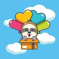 cute sloth mascot cartoon character fly with balloon vector