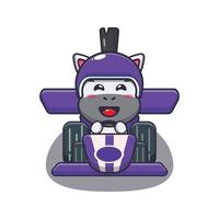 cute zebra mascot cartoon character riding race car vector