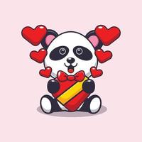 lindo personaje de dibujos animados panda feliz en el día de san valentín vector