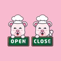 cute polar bear chef mascot cartoon character with open and close board vector