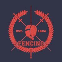 Fencing emblem, logo, t-shirt print with crossed foils and fencing mask vector