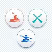 Rowing, kayaking, rafting, canoe, boat icons, vector illustration