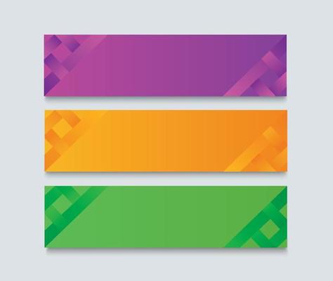 Set of modern colorful banner template. Purple, Green and Orange Banner