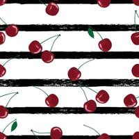 Vector illustration of cherry seamless pattern with grunge stripes texture.