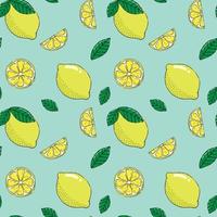 Vector lemon seamless pattern fruits illustration background.