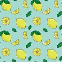 Vector lemon seamless pattern fruits illustration background.