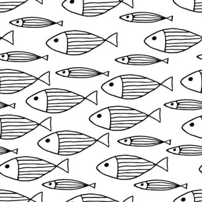 Vector seamless pattern with hand drawn cute fish.