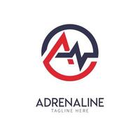 logotipo de adrenalina. ilustración de la letra a con símbolo de adrenalina vector