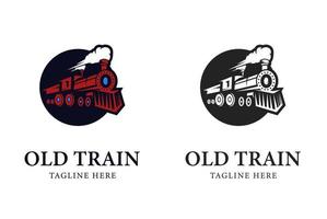 Train logos. illustration of the old train with flat circle shape vector