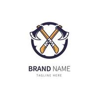 axes logo - simple axe illustration with wooden circle vector