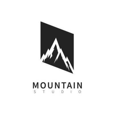 mountain studio logo with parallelogram shape. flat design icon vector