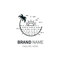beach logo. beach illustration with palm trees in line style. flat design icon vector
