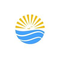 Beach logo vector. summer beach illustration with water waves and sunshine. icon flat design vector