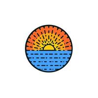 ilustración de verano con el logo de la playa con agua y sol. icono de diseño plano vector