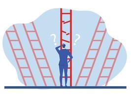 businessman  standing looking at broken ladder feeling not confident,business strategy ,doubt, new way concept vector illustration