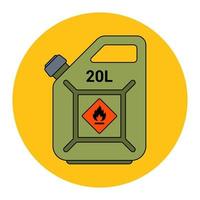 icon green canister with gasoline. Caution Highly flammable. flat vector illustration.