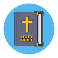 thick bible book for prayers. cover with the crucifixion of christ. flat vector illustration.
