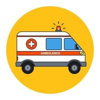 the ambulance goes to the call with the flasher on. Flat car vector illustration.