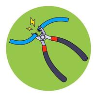 wire cutters are cutting the electrical cable. flat vector illustration.