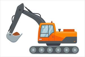 yellow excavator digs the ground at the construction site. flat vector illustration.
