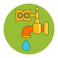 beautiful gold faucet with water. flat vector illustration.