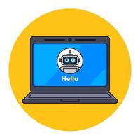 virtual robot assistant on a laptop monitor. flat vector illustration.