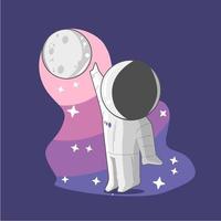 space, cosmonaut and galaxy cartoon style illustration vector