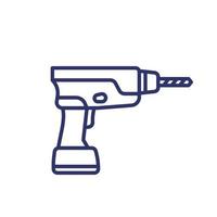 Electric drill line icon on white vector