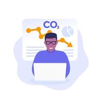 co2 gas, carbon emission reduction, man analyzing data vector