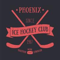 estampado de camiseta del club de hockey sobre hielo, rojo sobre fondo oscuro vector