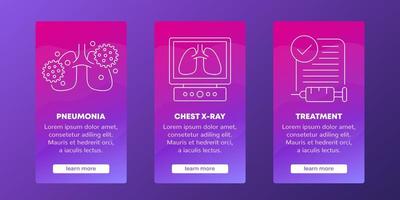 pneumonia, virus in lungs, chest x-ray banners with line icons vector