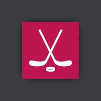 icono de hockey sobre hielo, dos palos y disco vector