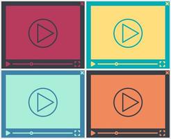 video player template, flat style in different colors vector