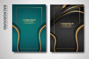 Vector two set of cover design template with luxury and elegant wave, circle and overlap layers background with glitters effect. Realistic textured on background