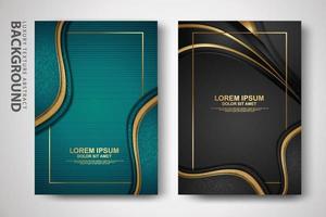 Vector two set of cover design template with luxury and elegant wave, circle and overlap layers background with glitters effect. Realistic textured on background