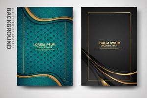 Vector two set of cover design template with luxury and elegant wave, circle and overlap layers background with glitters effect. Realistic textured on background