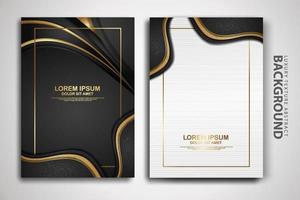 Vector two set of cover design template with luxury and elegant wave, circle and overlap layers background with glitters effect. Realistic textured on background